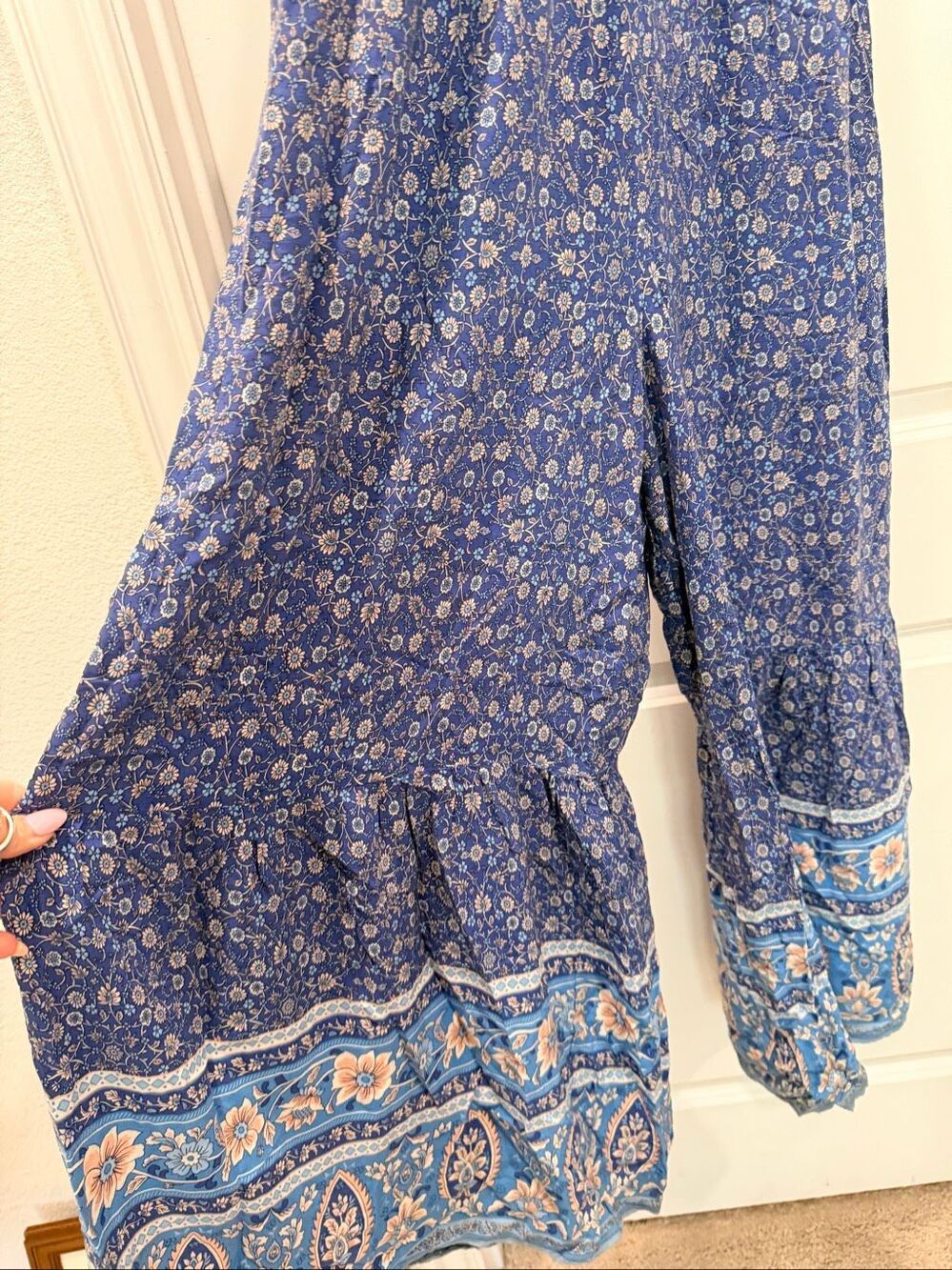 Natural Life Blue Boho Floral Paisley Wide Leg V-Neck Jumpsuit Size XL - Picture 4 of 8